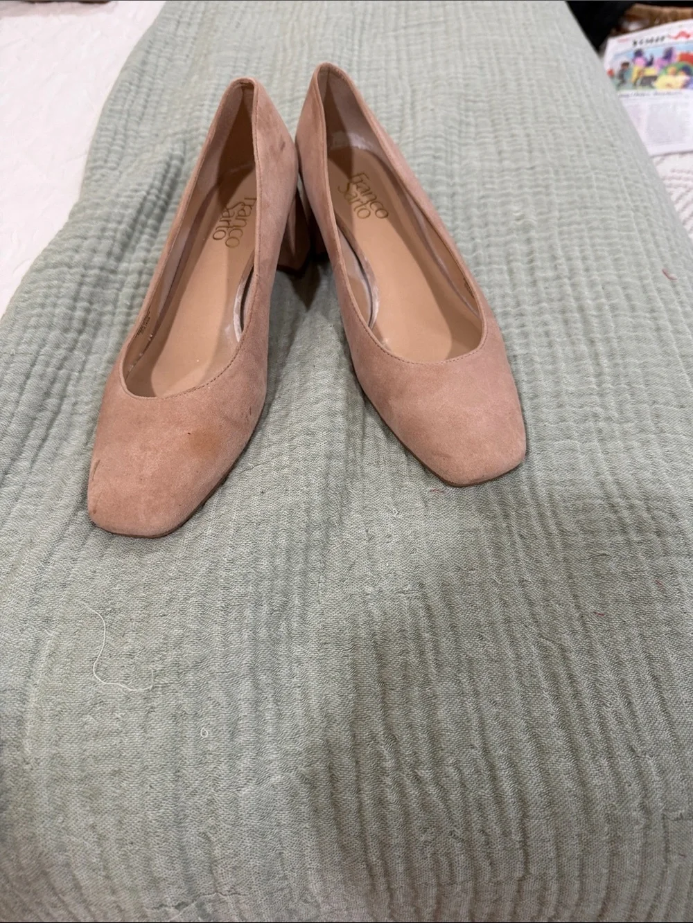 Franco Sarto Nude  Suede Block Heel Pumps Gulina 6.5